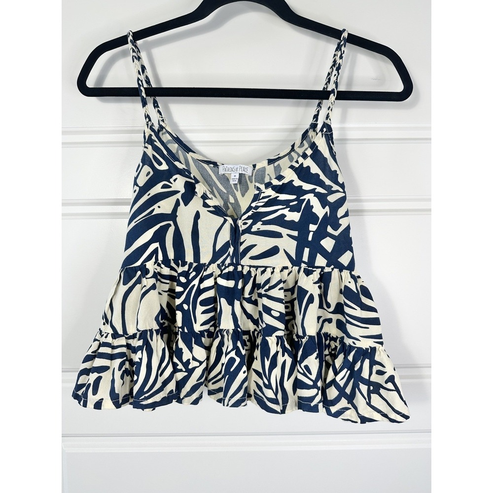 Patrons of Peace Women's Tiered Abstract Floral Tropical Peplum Tank Size M Boho